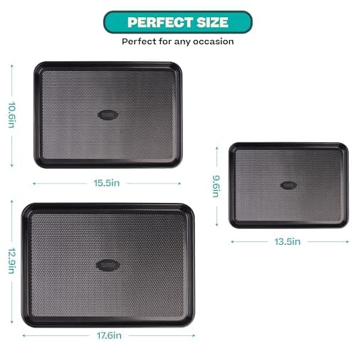 Baker's Secret Baking Sheet Pan Set, 3x Cookie Sheets for Oven, Diamond Texture Premium Air Flow Circulation, Set of 3 Baking Trays, Extra Thick 0.6mm with Diamond Base PFOA, PFOS, PTFE and PFAS free 2