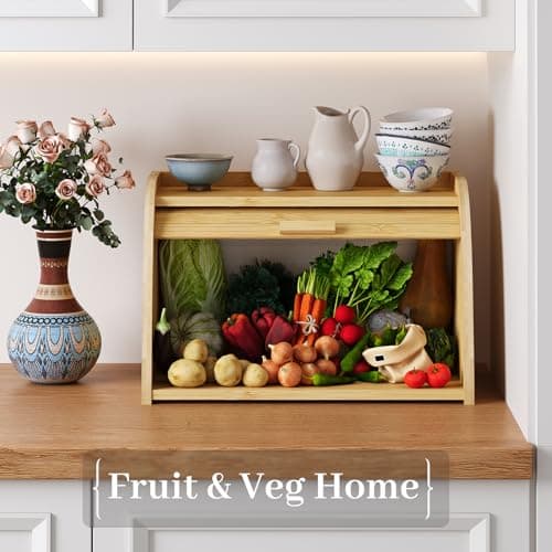 Kitsanery Bread box for kitchen countertop, Bamboo bread storage, Roll-Top bread container, Farmhouse bread holder for homemade bread (single layer) 7