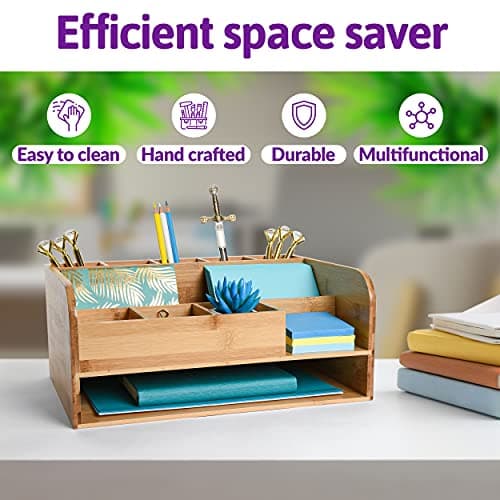 MissionMax Bamboo Wood Desk Organizer with File Organizer for Office Supplies Storage & Desk Accessories. Perfect Decor combo for Desk Organization, Home Office and more 6