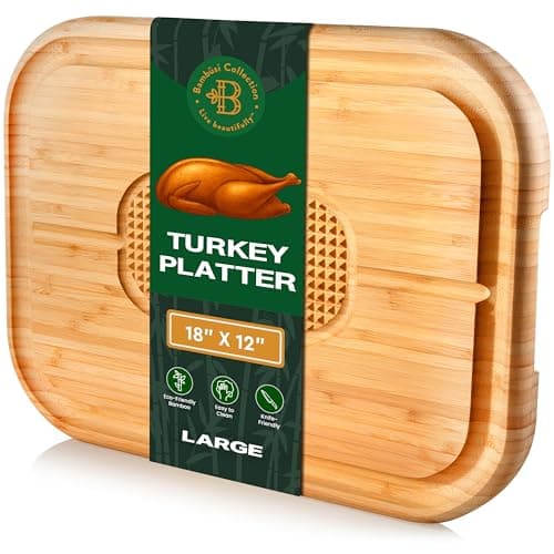 Meat Cutting Board - Large 18"x12" Reversible Bamboo Carving Board for Turkey - Heavy Duty Butcher Chopping Block with Deep Juice Groove, Spikes, & Grip, Kitchen Platter, Christmas Gift 9
