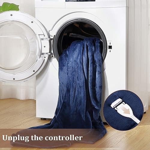 CAROMIO Heated Blanket Electric Throw Queen Size with Dual Control, Reversible Flannel Heating Blankets, Soft Heated Throws for Couch with 5 Heat Settings and 10 Hours Auto Shut Off, Navy, 84"× 90" 6