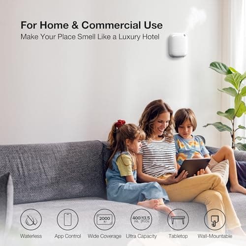 Airversa Waterless Essential Oil Diffuser for Home Large Room and Commercial Use, Up to 2000 sq ft, App Control Cold Air Diffuser, 400mL, DC-12V/1A Plug in Wall, Smart Scent Air Machine, ANW-White 3