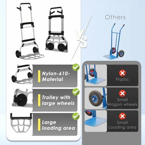 Teprovo Folding Hand Truck Dolly Cart,340LB Capacity Portable Aluminum Dolly Cart with Telescoping Handle and 7 Inch Rubber Wheels for Moving,Shopping,Travel,Office Use 6