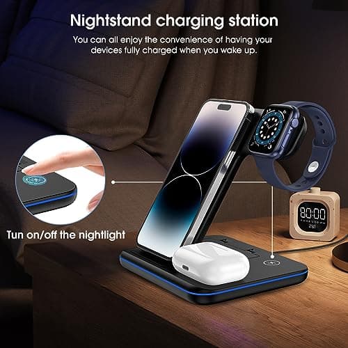 3 in 1 Wireless Charging Station for Apple Charger Stand for iPhone 17 16 15 14 & for Apple Watch Charger Wireless Charging Station for Multiple Devices for AirPods 4 3 Pro 5