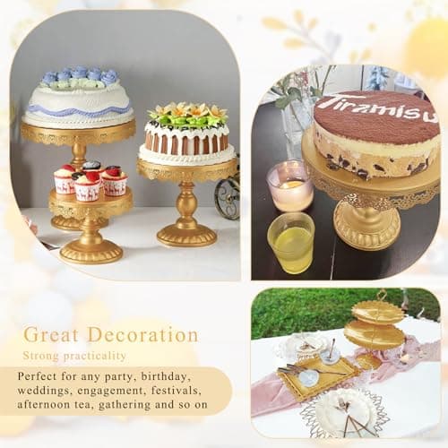 JALANCY Set of 9 Cake Stands Metal Cupcake Stand Set Multiple Styles Candy Fruit Display Tower Dessert Plate Cake Serving Tray for Birthday Party Wedding Anniversary Baby Shower Engagement (Gold) 5