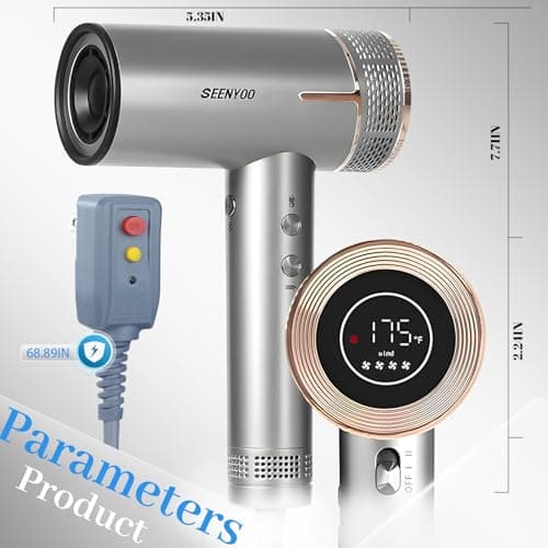 Hair Dryer, 160,000 RPM High Speed Fast Drying Low Noise Professional Ionic Blow Dryer with Magnetic Nozzle, HD Display for Salon Travel Home Use 5