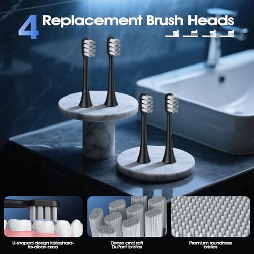 Sonic Electric Toothbrush for Adults - 41,000 VPM Deep Clean with 4 Brush Heads, 5 Modes, 100-Day Battery Life, IPX7 Waterproof Rechargeable Toothbrushes Built-in Smart Timer | Perfect for Home/Travel 4