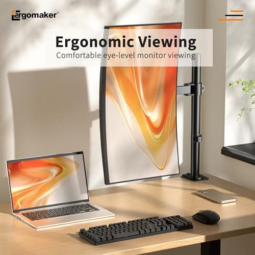 ERGOMAKER Single Monitor Mount for Desk, Monitor Stand Fits 13" to 27" LCD Screens, Fully Adjustable Display Arm with C-Clamp and Grommet Base, VESA 75x75 100x100mm, Black 6