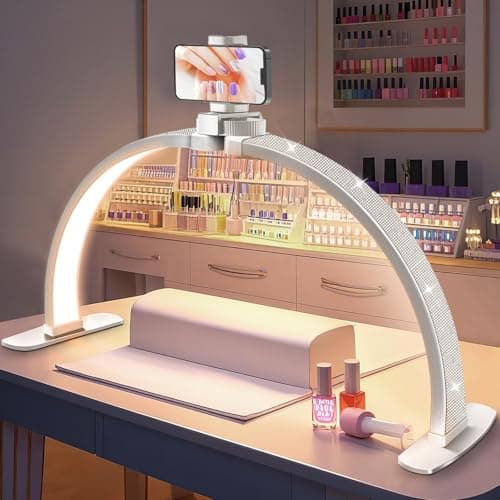 Uiopy Nail Half Moon Light: Arch Rhinestone LED 29in Moonlight with Phone Holder Stand 3 Light Colors /10 Brightness Levels - Professional Nail Salon Esthetician Media Tech(Diamond,Large)