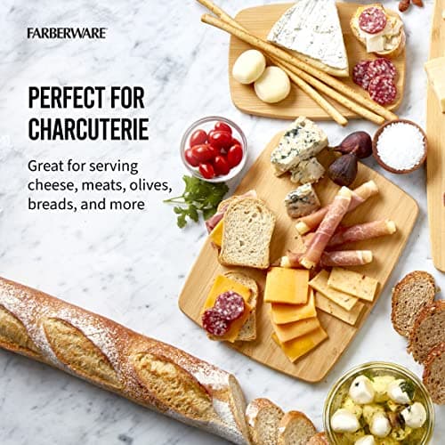 FARBERWARE 4-Piece Reversible Bamboo Cutting Board and Charcuterie Set, Assorted Sizes, Durable Wood Serving Boards for Cheese, Meats, and Prep 6