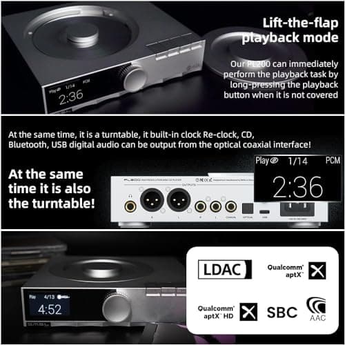 S.M.S.L PL200T MQA-CD Reference Digital Transport Triple Power Modes, Anti-Vibration Precision 32bit/768kHz DSD512 Clock Input and Output 44.1kHz/10MHz MQA Full Decoding CD Player with Remote Control 5