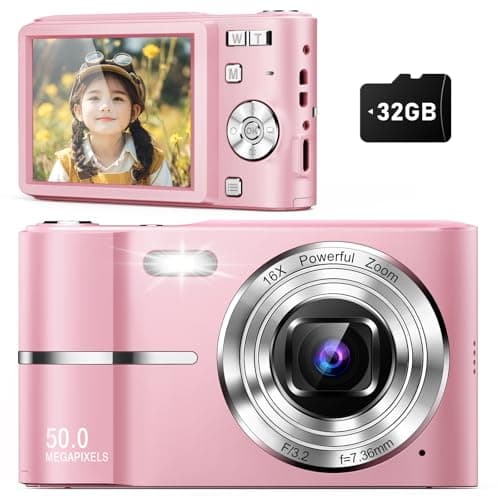 Digital Camera, FHD 1080P Digital Point and Shoot Camera with 16X Zoom Anti Shake, Compact Portable Small for Girls Boys Teen Student Cameras with 32GB Card, 2 Batteries