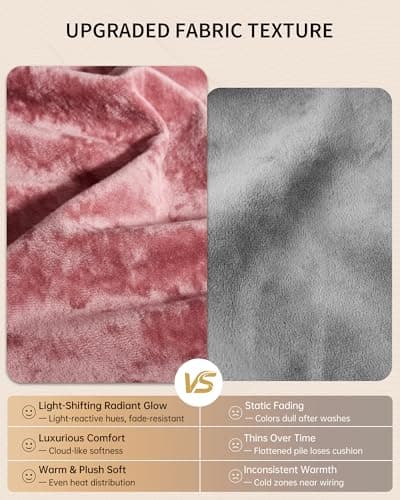 GarveeHome King Size Electric Blanket with Dual Control, Pink Heated Blanket King, Velvet Soft Cozy Heating Blankets, 4 Heat Settings & 10H Auto Off, Machine Washable, ETL Certified, 90" x 100" 7
