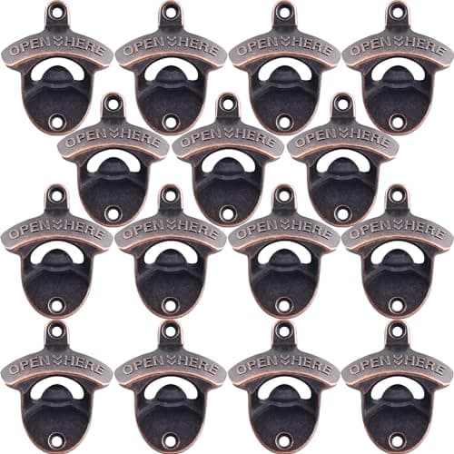 HAIICEN Retro Bottle Cap Opener Mountable - Stationary Wall Beer Bottle Opener Antique Copper - Cooler Mount Beer Bottle Top Opener Bulk Open Here (15 PCS)