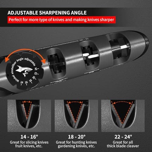 MAD SHARK Knife Sharpener, 6 Adjustable Sharpening Angle, Coarse & Fine Knife Sharpener Tool, Handheld Manual Knives Sharpener for Kitchen Knives, Pocket , Scissors, LARGE, Black 9