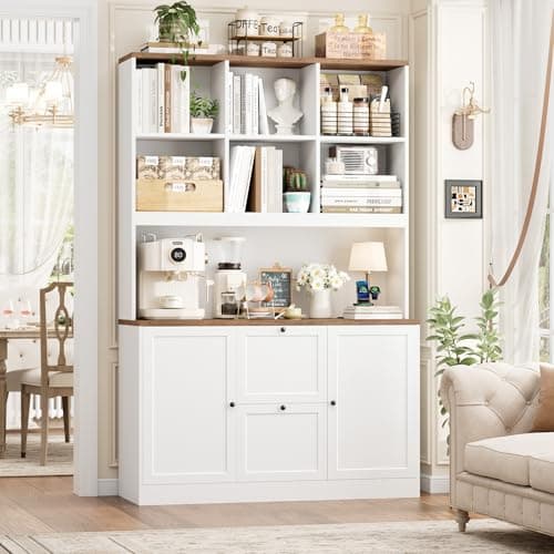 HIFIT 72'' Tall File Bookcase with Power Outlet & Printer Stand, 2 Drawer Filing Cabinets for Home Office Fit Hanging A4 File, Storage Cabinet w/ 3 Tier Open Book Shelf & Doors for Living Room, White 8