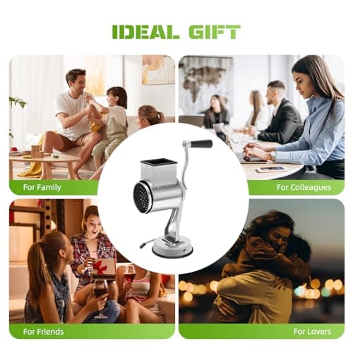 5-In-1 Stainless Steel Rotary Vegetable Cheese Grater Potato Slicer, Countertop Cheese Grater Manual Kitchen Shredder Round Food Chopper with Blades for Cafeterias Restaurants Hotels 8