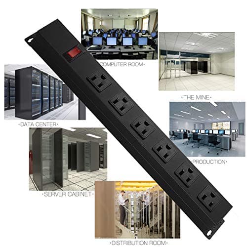 Metal Wall Mount Power Strip, Mountable Power Outlet with 6 AC Outlets, Aluminum Alloy Mount Power Socket with Switch, 6 FT SJT 3/C 14AWG Power Cord, 15A 125V 1875W (6AC) Black 6