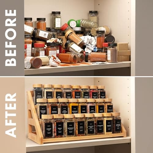 EDELHAUS 3 Tier Bamboo Spice Rack Organizer for Cabinet – Fits 24 Spice Jars, 17.5” Wide Countertop & Cabinet Organizer for Kitchen Organization, Seasoning Organizer Shelf (Jars Not Included) 6