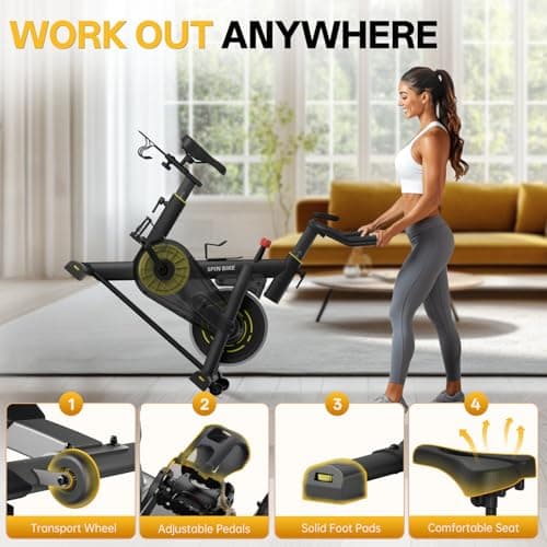 YAMO Exercise Bike, Indoor Cycling Bike Brake Pad/Magnetic Stationary Bikes for Home, Adjustable Resistance Silent Belt Drive, Cycle Bike with Comfortable Seat Cushion & Upgraded LCD Monitor Black (Black - Magnetic New Model) 6