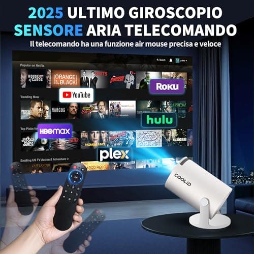 [Built-in Apps & 2025 Upgraded] Mini Projector Support 4K 1080P Auto Keystone 270° Rotatable with WiFi 6 and Bluetooth 5.4, Projector Portable Compatibile with HDMI/TV Stick/Memory Stick/Laptop-White 7