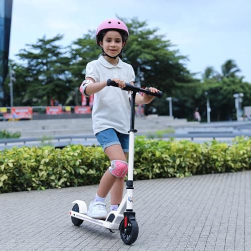 Caroma Electric Scooter for Kids Ages 8-12, 150W Foldable Kids Electric Scooter, Max 7 Miles & 10 Mph, LED Display, Colorful Lights, Adjustable Height, Lightweight Electric Scooter for Kids Teens 9
