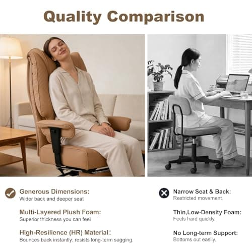 EXCEBET Big and Tall Office Chair 400lbs Wide Seat, Leather High Back Executive Office Chair with Foot Rest, Ergonomic Chairs Lumbar Support for Lower Back Pain Relief, All-Day Comfort (Brown) 7