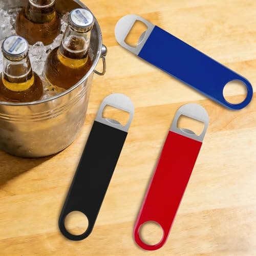 KTOJOY 3 Pack Bottle Openers,Beer Bottle Openers, Speed Openers, Stainless Steel Flat Bottle Opener with Exquisite Packaging, for Kitchen, Bar or Restaurant 7 inches Red, Black, Blue 7