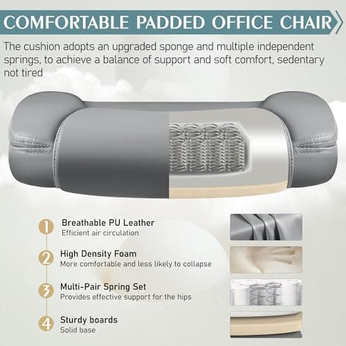 Leather Office Chair, PU Home Computer Desk Chairs with Ergonomic Back Support, 360°Swivel Free，Small Gaming Chair with Wheels and Adjustable Armrests, for Short People Use 5