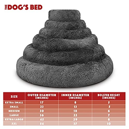 The Dog’s Bed Calming Donut Dog Bed, Plush Faux Fur Round Cuddler Nest, One-Piece Design (No Zip), Raised Bolster – Grey, Small 23" 4