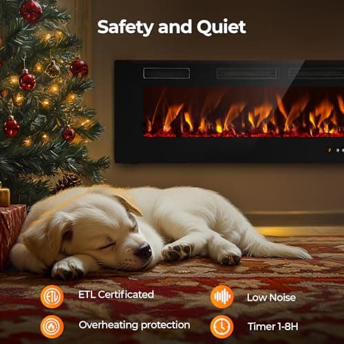 50” Electric Fireplace, Ultra-Thin Wall Mounted, Insert Heater, 750/1500W Recessed Fire Place with Adjustable Flame Color, Touch Screen and Remote Control 6