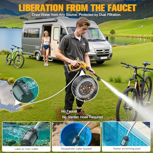 DIYtoolifz Cordless Pressure Washer Compatible with DeWalt 20V Battery, 800PSI Ultra-Light 2.2LBS with Brushless Motor, 16.4ft Hose & 6-in-1 Nozzle + Foam Cannon for Car, Patio, Fence (Tool Only) 8