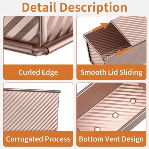 TIME4DEALS 2 Pack Pullman Loaf Pan with Lid - Nonstick Bread Baking Pans for Homemade, Carbon Steel Toast Mold with Cover for Toaster Oven, Gold (1.2 lb & 0.67 lb) 5