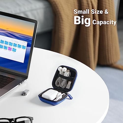 UGREEN Earbud Case, Waterproof Earphone Case Pouch Compatible with AirPods Pro Headphone Case Holder with Stainless Steel Carabiner, for Headphones, Earbuds, SD Memory Card, Camera Chips, Blue 3