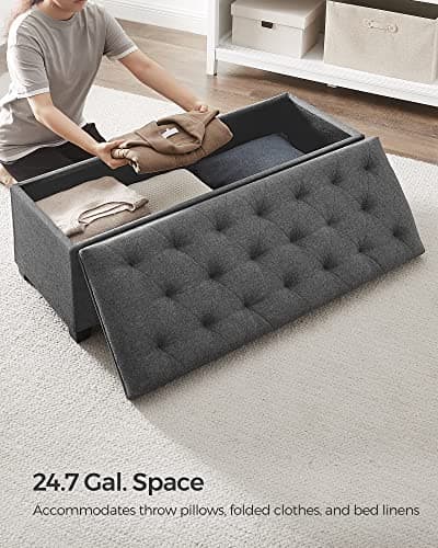 SONGMICS Storage Ottoman Bench, Foot Rest with Legs, 15.7 x 43.3 x 15.7 Inches, End of Bed Bench, Storage Chest, Load up to 660 lb, for Living Room, Bedroom, Entryway, Dark Gray ULSF088G01 9
