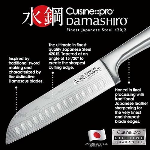 Cuisine::pro Damashiro Knife Block (Kumi, 7-Piece Chef Knife Set) - Japanese Steel Knife - Magnetic Knife Block- Damascus-Inspired Blade Kitchen Knives 8