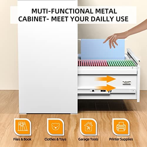INTERGREAT 2 Drawer Lateral File Cabinet with Lock, White Lateral Filing Cabinet, Locking Metal Steel Wide File Cabinets for Home Office 5