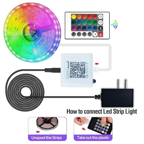 AILBTON Led Strip Lights,60ft Music Sync Color Changing, Built-in Mic,Bluetooth App Control LED Tape Lights with Remote,5050 RGB Rope Light Strips 5