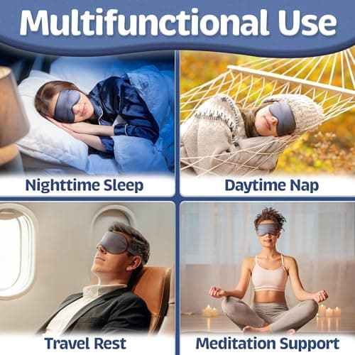Vegan Silk - Sleep Mask - Navy Gray, 100% Viscose Derived from Bamboo - Lightweight Eye Mask with Adjustable Strap - Blackout Sleeping Blindfold for Women & Men - Comfortable Light Blocking Eye Cover 8