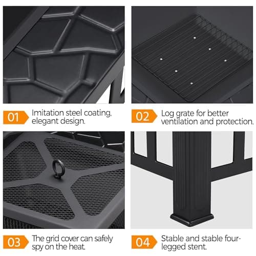 Yaheetech Multifunctional Fire Pit Table 32in Square Metal Firepit Stove Backyard Patio Garden Fireplace for Camping, Outdoor Heating, Bonfire and Picnic 7