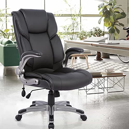 COLAMY High Back Executive Office Chair - Padded Leather Ergonomic Computer Desk Chair with Inflatable Lumbar Support & Flip-Up Arms, Adjustable Tilt Lock Swivel Task Chair for Home Office, Black 8