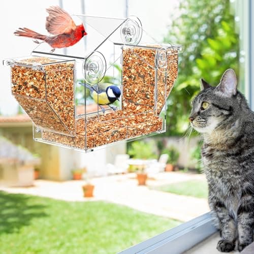 Upgraded Window Bird Feeder with Dual Side Hoppers – High Capacity Outside Birdfeeder for Window – Strong Suction Cups & Adhesive Options, Close-up Viewing for Indoor Cats & Seniors, Ideal Nature Gift 8