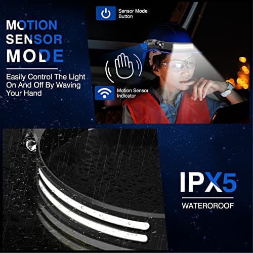 Headlamp Rechargeable,2 Pack 230° Wide Beam Head Lamp,2000 Lumen Super Bright LED Headlamp with Motion Sensor,Waterproof 0.14lb Lightweight Head Lights for Forehead Hiking Running,Camping Essentials 5