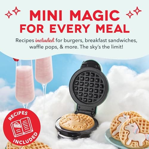 Dash MultiMaker® Mini System - Compact Waffle Maker for Family Breakfasts - Removable Griddle Plates & nonstick surface - 6 Plates - Aqua 6