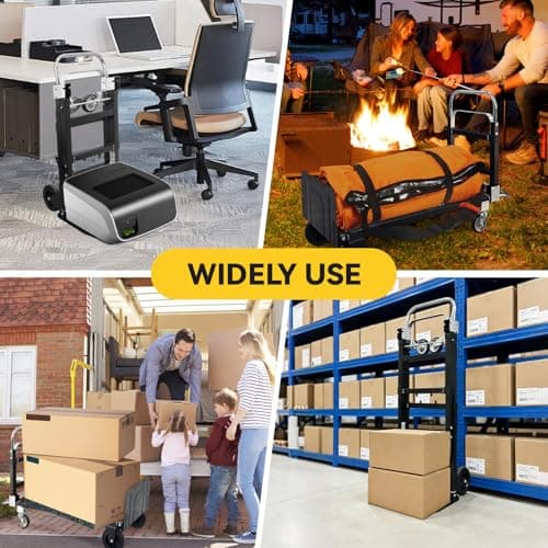 3-in-1 Aluminum Hand Truck Dolly, 600 lbs Heavy Duty Folding Trolley with Universal Wheels, Convertible Hand Truck with Tie Down Straps for Warehouse, Supermarket, Office (Black) 7