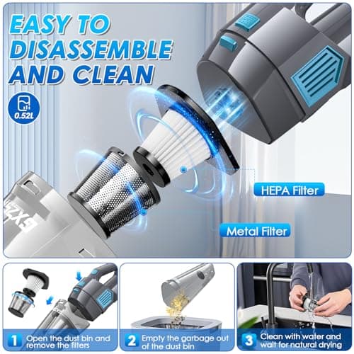 Gxzsk Handheld Vacuum Cordless, 15000PA Strong Suction Hand Held Car Vacuum Cleaner Rechargeable, Portable Hand Vacuum with Multi-Nozzles & Washable Filter for Home Office, Car, Pets 5