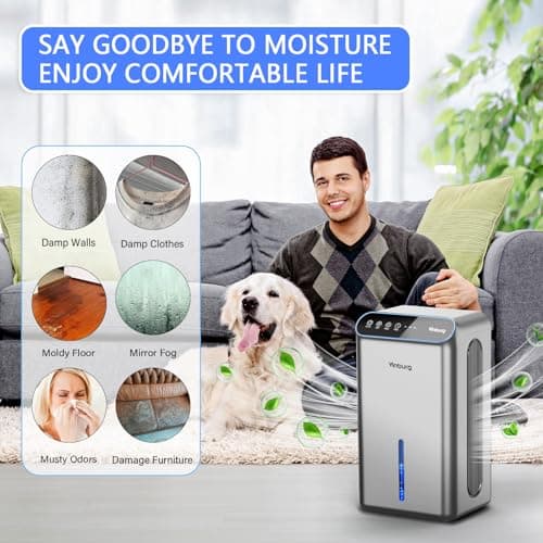Dehumidifiers for Home (85 OZ Water Tank, 800 sq.ft) Quiet Small Dehumidifier for Basement Bedroom Bathroom with Drain Hose, 3 Gear Timer, Sleep Mode, Auto Shut Off, 7 Color Ambient Light 7