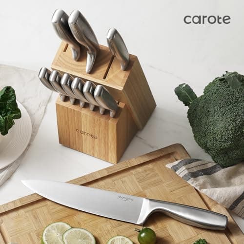 CAROTE 12-Piece Knife Set, All-Stainless Steel Knife Block Set, Kitchen Knives with Wooden Block, Razor-Sharp and Ergonomic, Dishwasher Safe 3