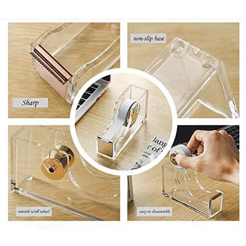 Acrylic Tape Dispenser, Transparent Office Tape Dispenser, Clear Acrylic Desk Dispenser Kit,Beautiful Modern Accessory for The Stylish Desk at Home, Office, School, Holds Standard, Large Tape Rolls 7