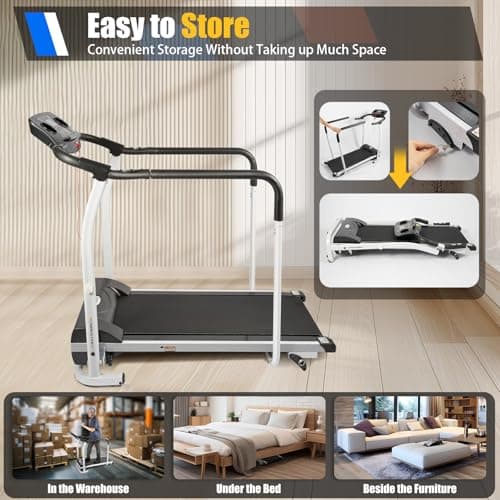 PIAOCAIYIN Treadmills for Seniors, Exercise Treadmill w/LCD Display Screen, Walking Machine for Home, Recovery Fitness Exercise Machine w/PVC Running Belt, 220lbs Capacity, Adjustable Speed 5